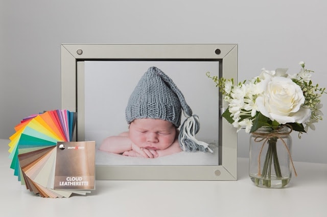 Northamptonshire family photography artwork photo album in box frame and swatch of colours available
