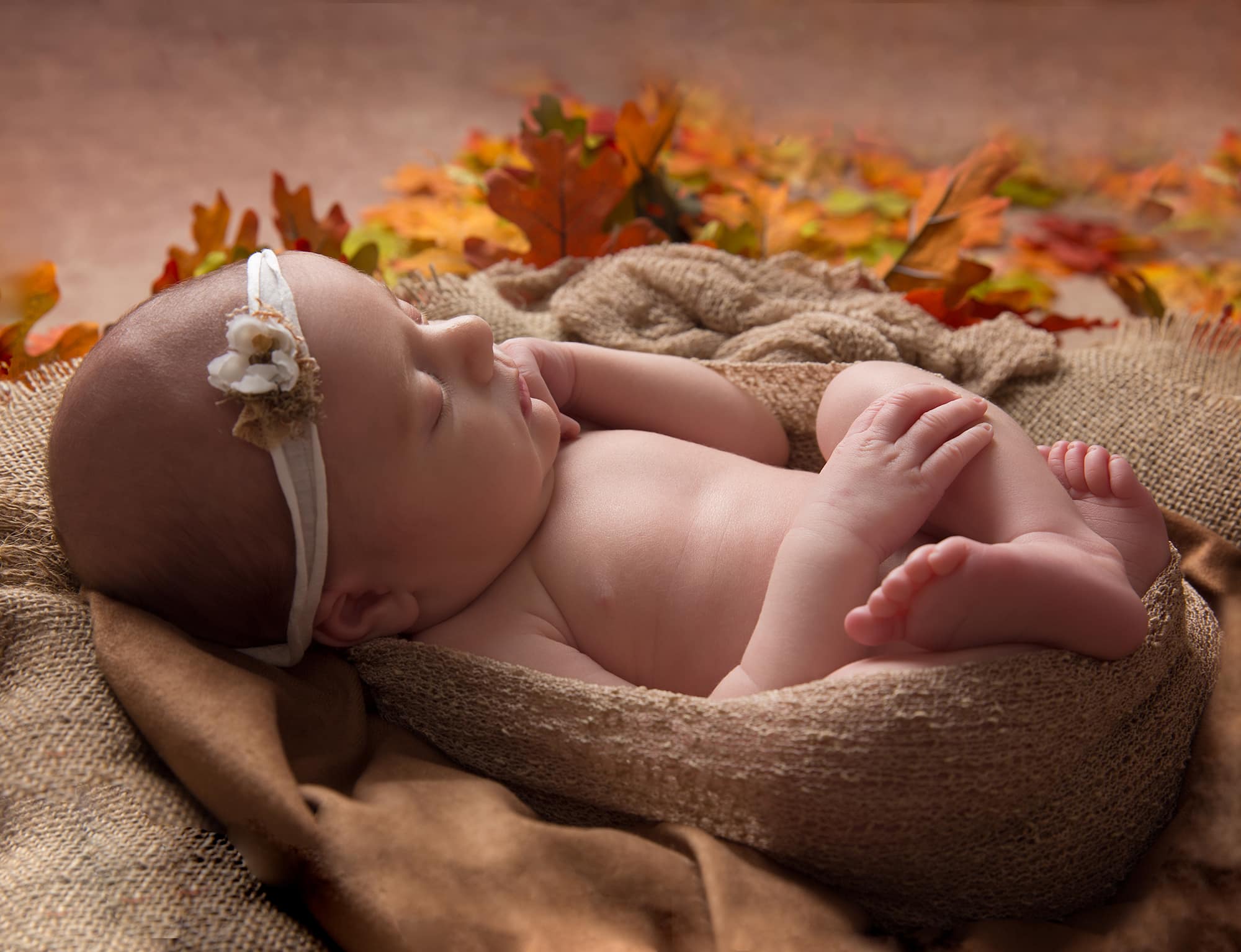 newborn baby girl in Autumn photoshoot