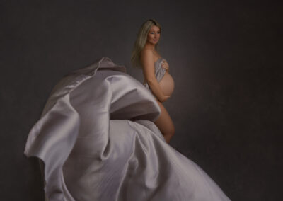 Northampton maternity photography silver fabric by Miranda Walton Photography